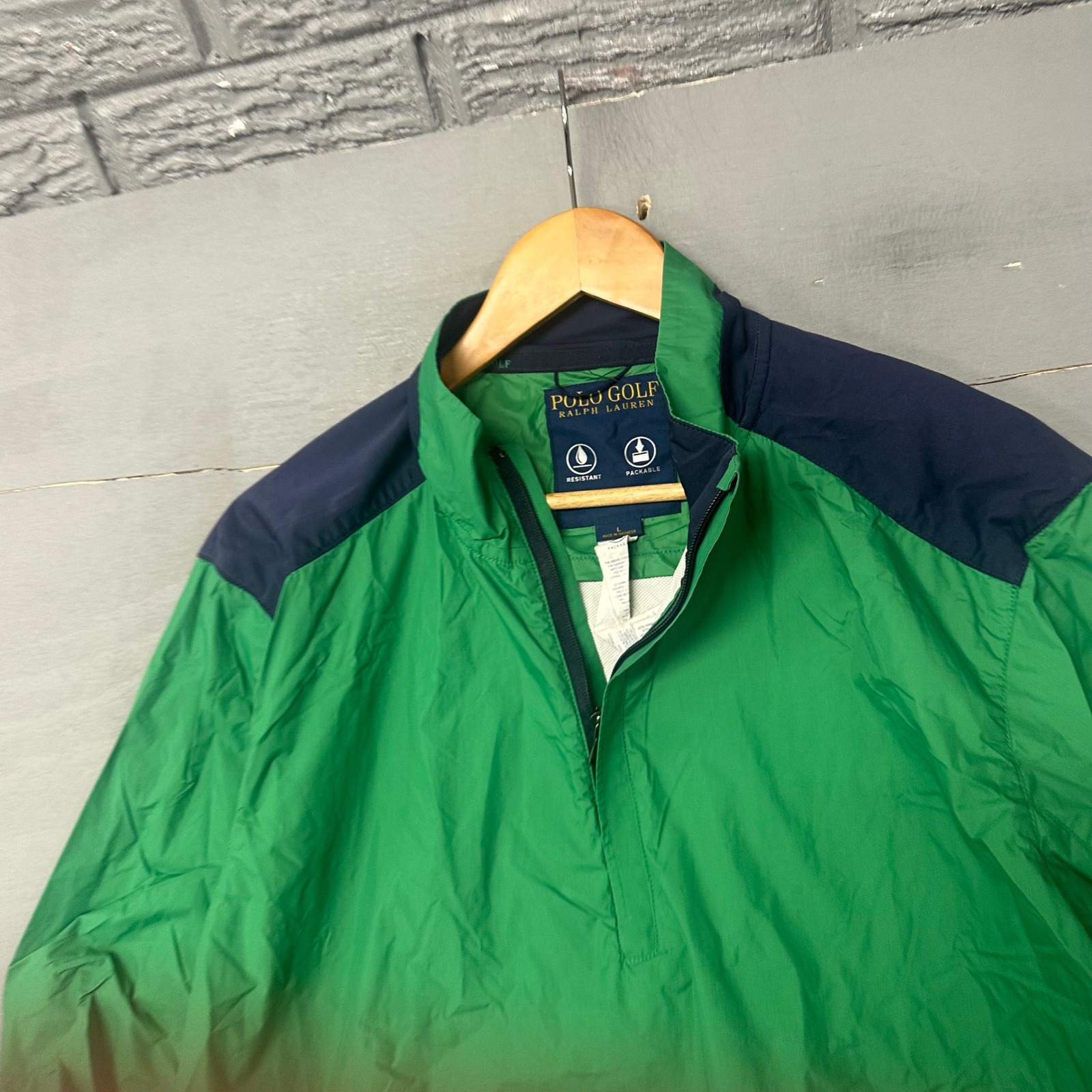Polo Golf Ralph Lauren Mens Green Quarter Zip Short Sleeve Windbreaker Jacket L